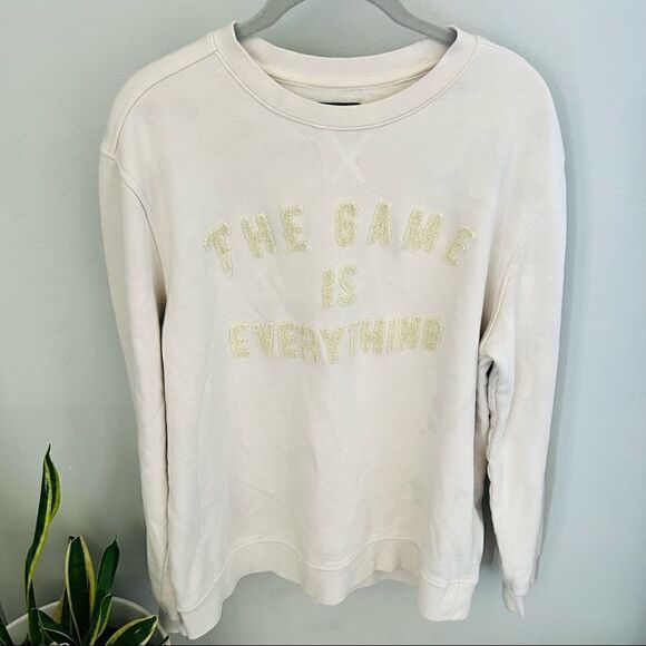 TACKMA THE GAME IS EVERYTHING CREW SWEATSHIRT, OFF WHITE, MEDIUM, UNISEX, NWOT‎ - Picture 1 of 11